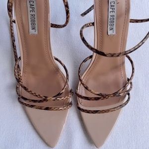 Nude Snake Ankle Strap Heels